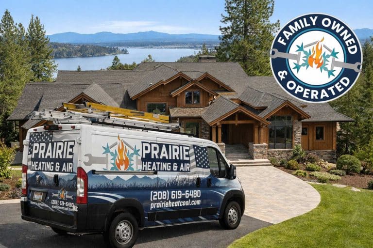 Prairie Heating & Air truck serving a new home in Coeur d'Alene Idaho